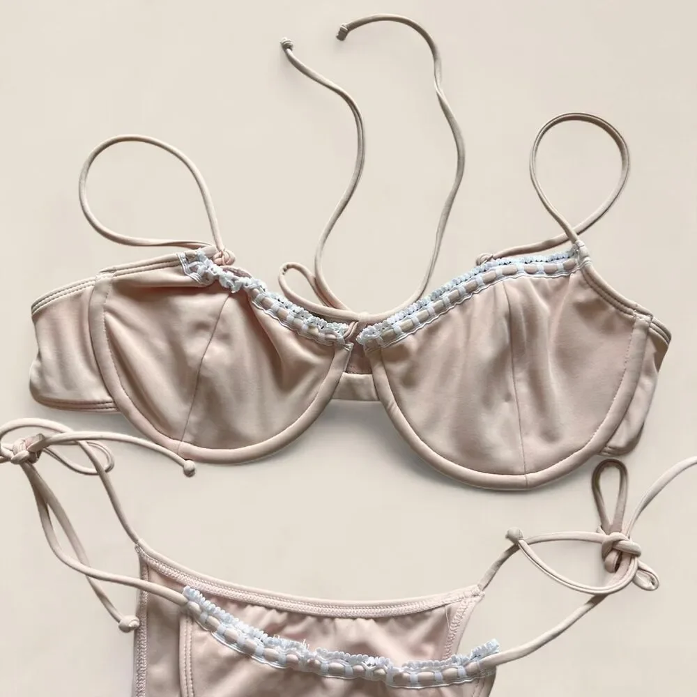 PacSun Beverly & Beck blush pink underwire crochet bikini set size small NWT